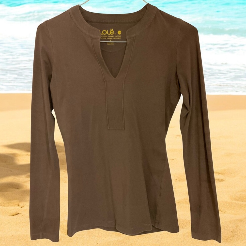 Lole Certified Organic Cotton, Brown Long Sleeve Knit Top / Tunic, V-Neck, Sz S